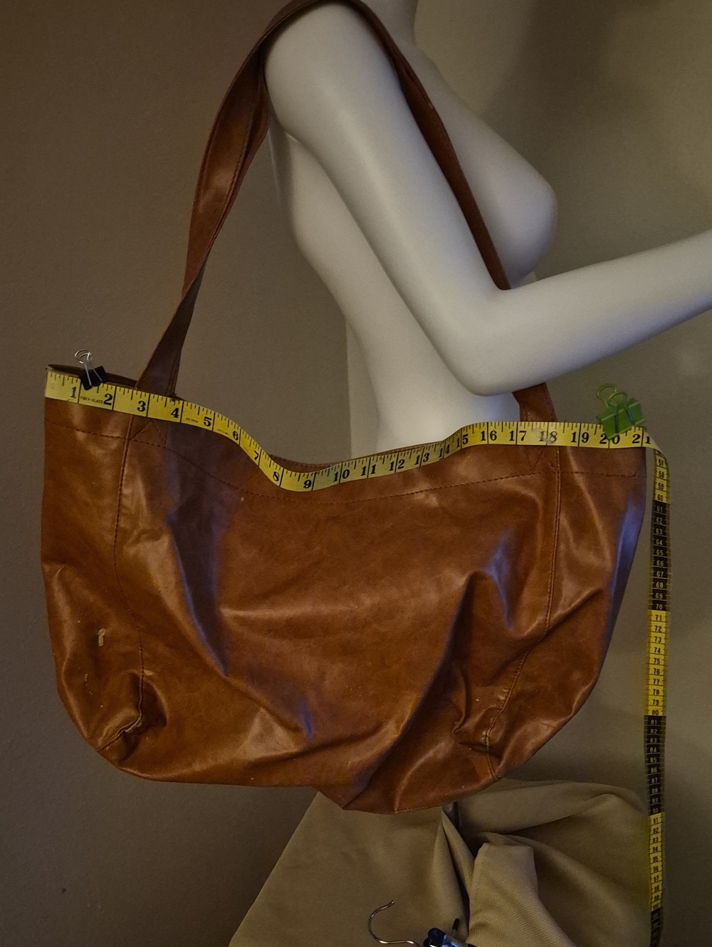 Source Unknown Cognac Brown Leather Tote Bag It Is Worn